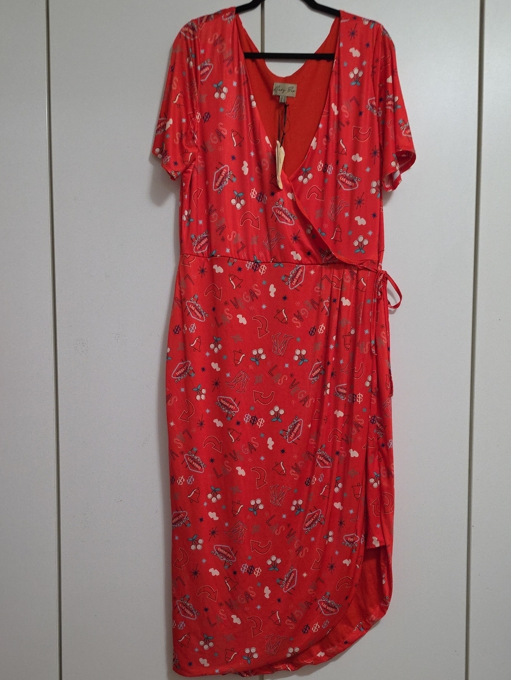 Lindy Bop Coral Red Floral Wrap Midi Dress